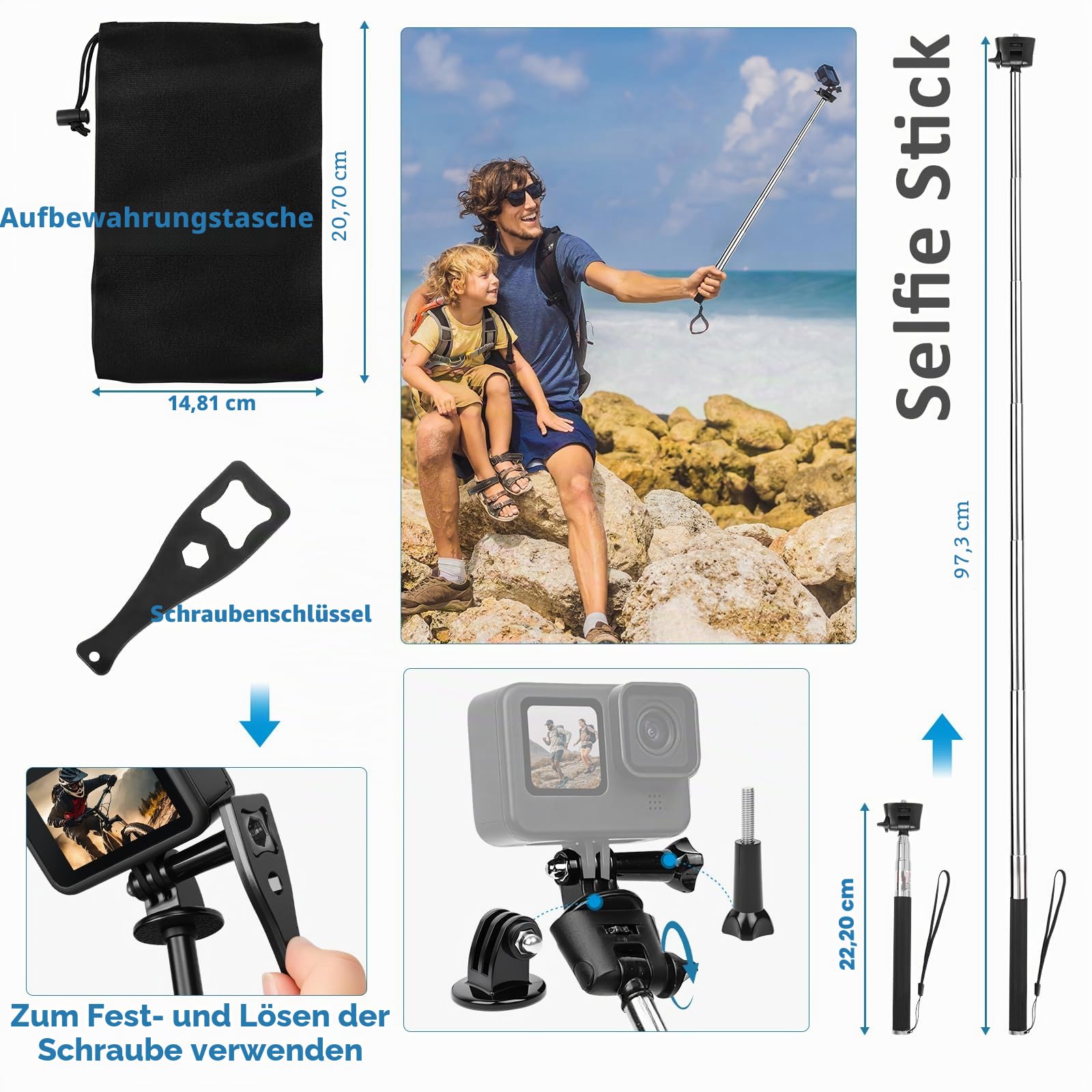 ChromLives Actionkamera-Zubehör Set, 57-in-1 Actionkamera-Halterungs Set, kompatibel mit Gopro Hero 13 12 11 10 9 8 7 6 5/Session 5/Hero 4/3+/3/2/1, DJI Osmo, Akaso, Insta360, Aufnahme