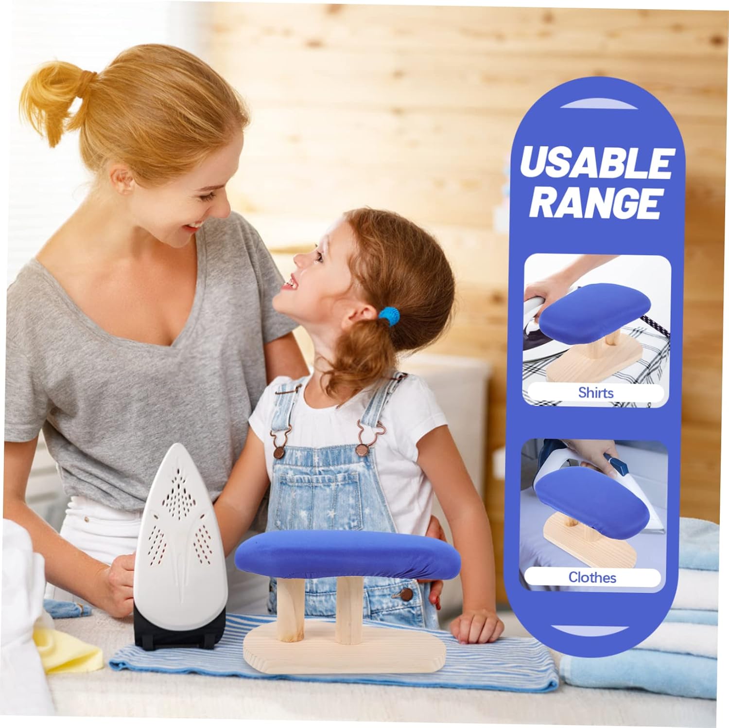 Ciieeo Household Ironing Board with Curved Wood Design Non Slip Stable Ironing Stool Elastic Edge Cover for Tight Fit Suitable for Frequent Clothes Pressing and Various Garments