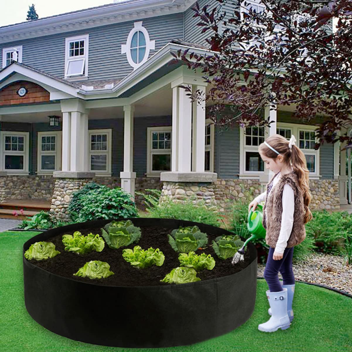 2stücke Runde Pflanzbeutel Filz Praktische Garten-anzucht-Tasche Für Pflanzen Tragbarer -Beutel Für Garten Und Balkon Schwarz