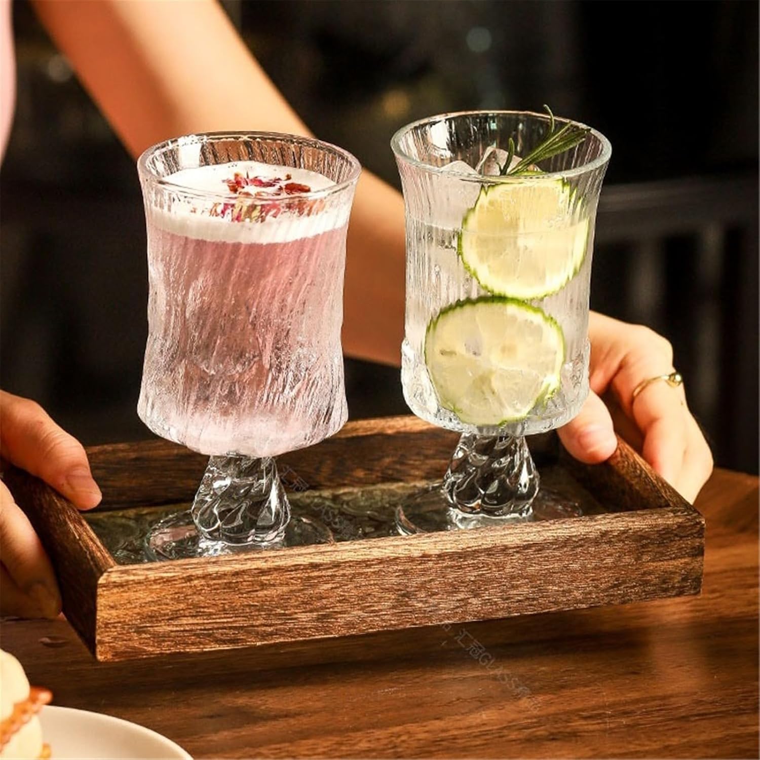 Glass Cup Vintage Embossed Glass Goblet, 9.5oz Glacier texture Cup for Iced Tea, Juice, Cocktail, Whiskey Parties