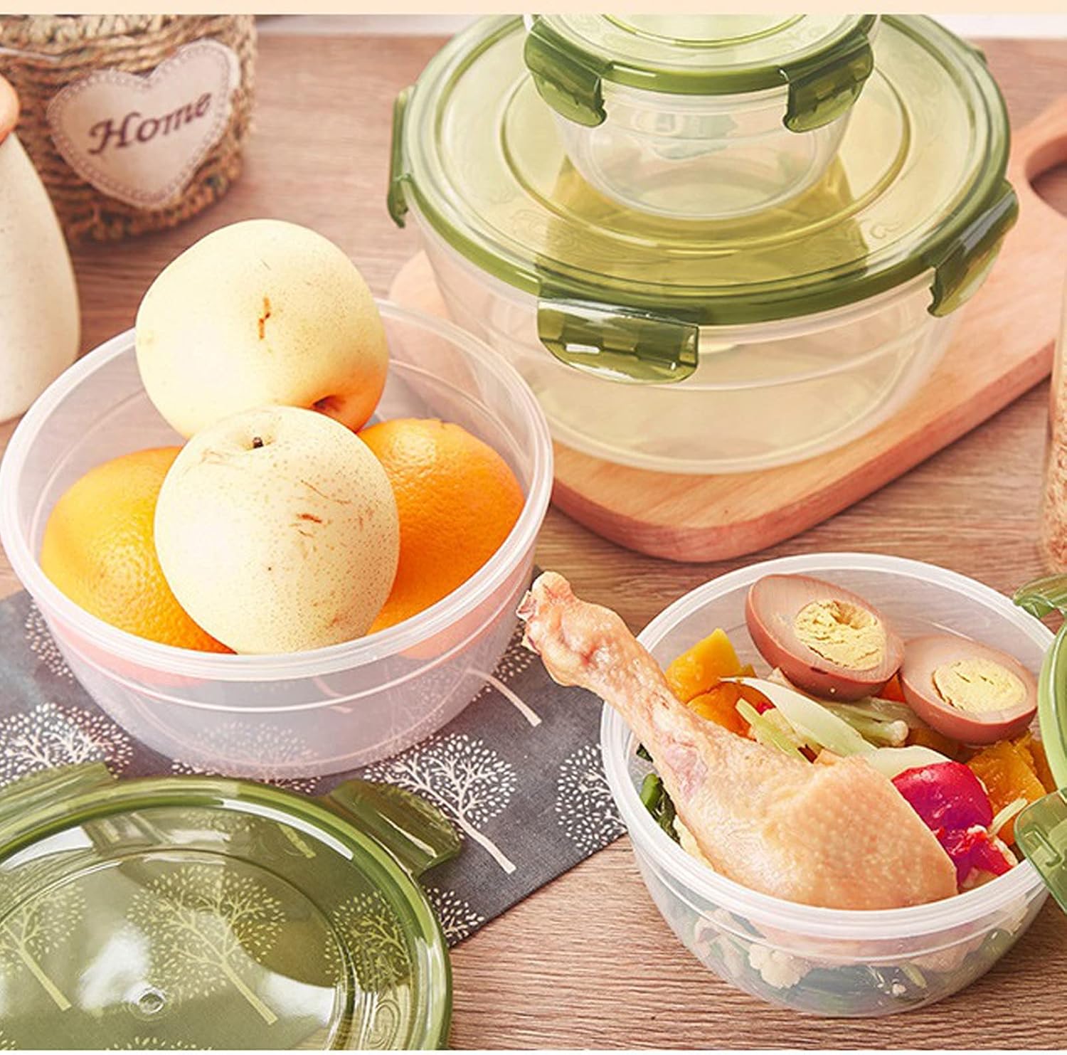Food Storage containers Set,Round Lunch Boxes,Kitchen Plastic Airtight Stackable Food containers with lids, 4 Pieces, Suitable for Dishwasher,Freezer,Microwave,Transparent