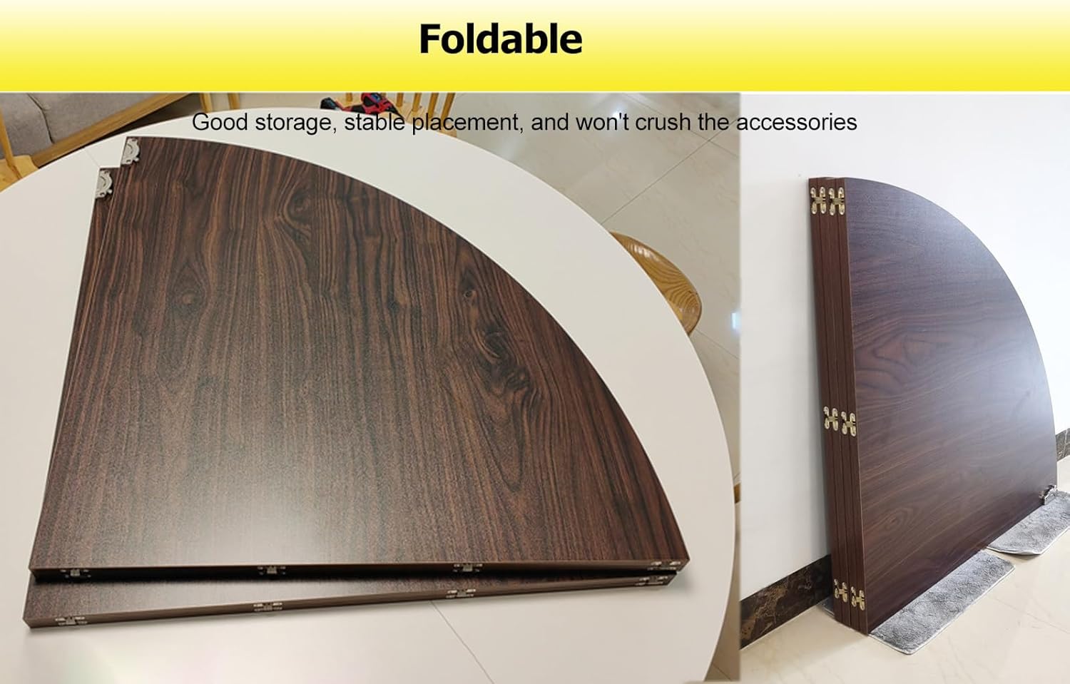 HAIXHX Foldable Round Table Top Extender, Large Universal 47.2"-94.5" Diameter Circle Wooden Table Top, Replace Table Top, No Legs, Home or Commercial Use, Easy to Store(Brown,Diameter 86.6"/220cm)
