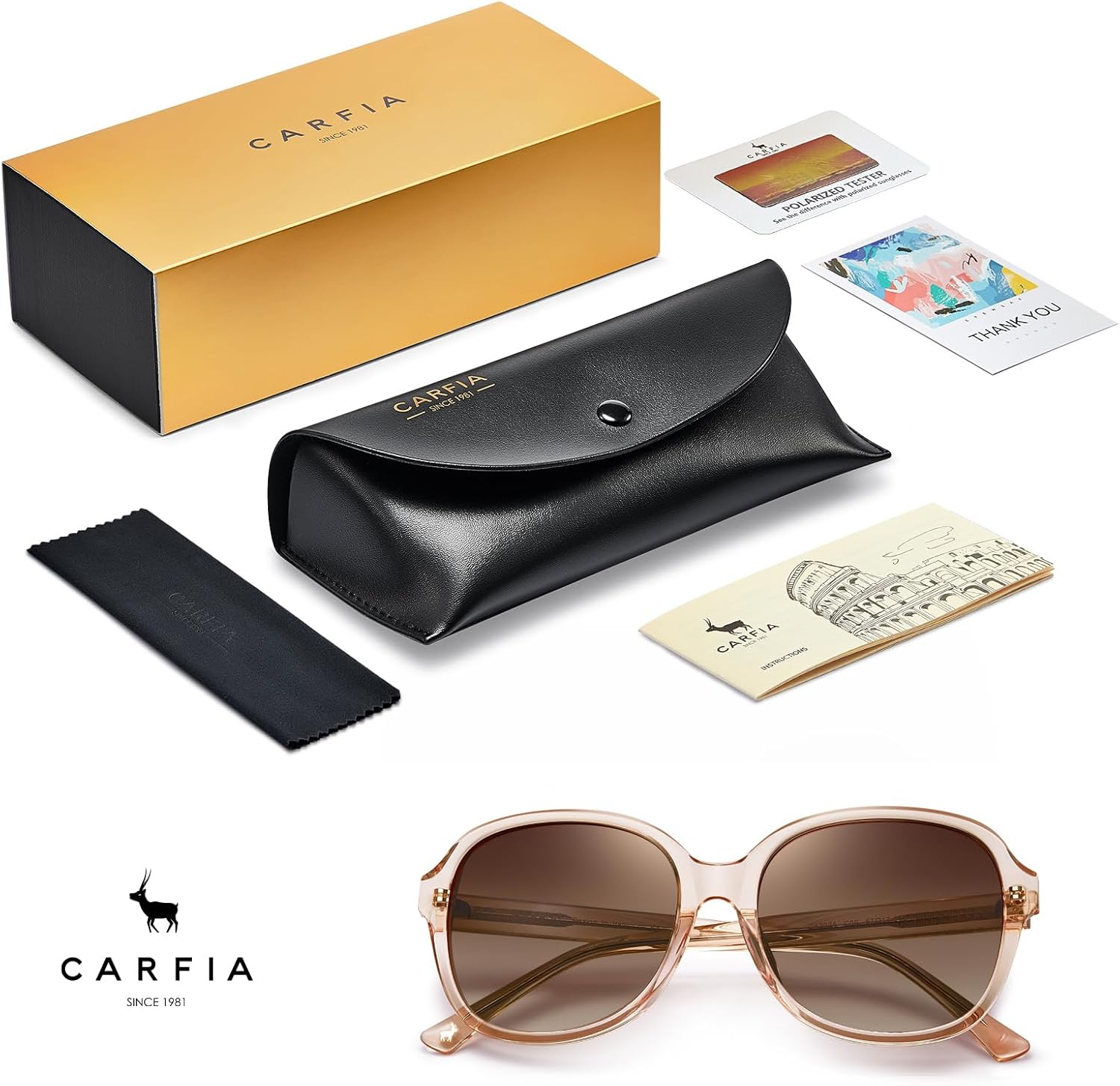 CARFIA Large Curved Acetate Polarized Sunglasses for Women UV Protection, Retro Fashion Ladies Shades Driving Safety Eyewear - Image 7