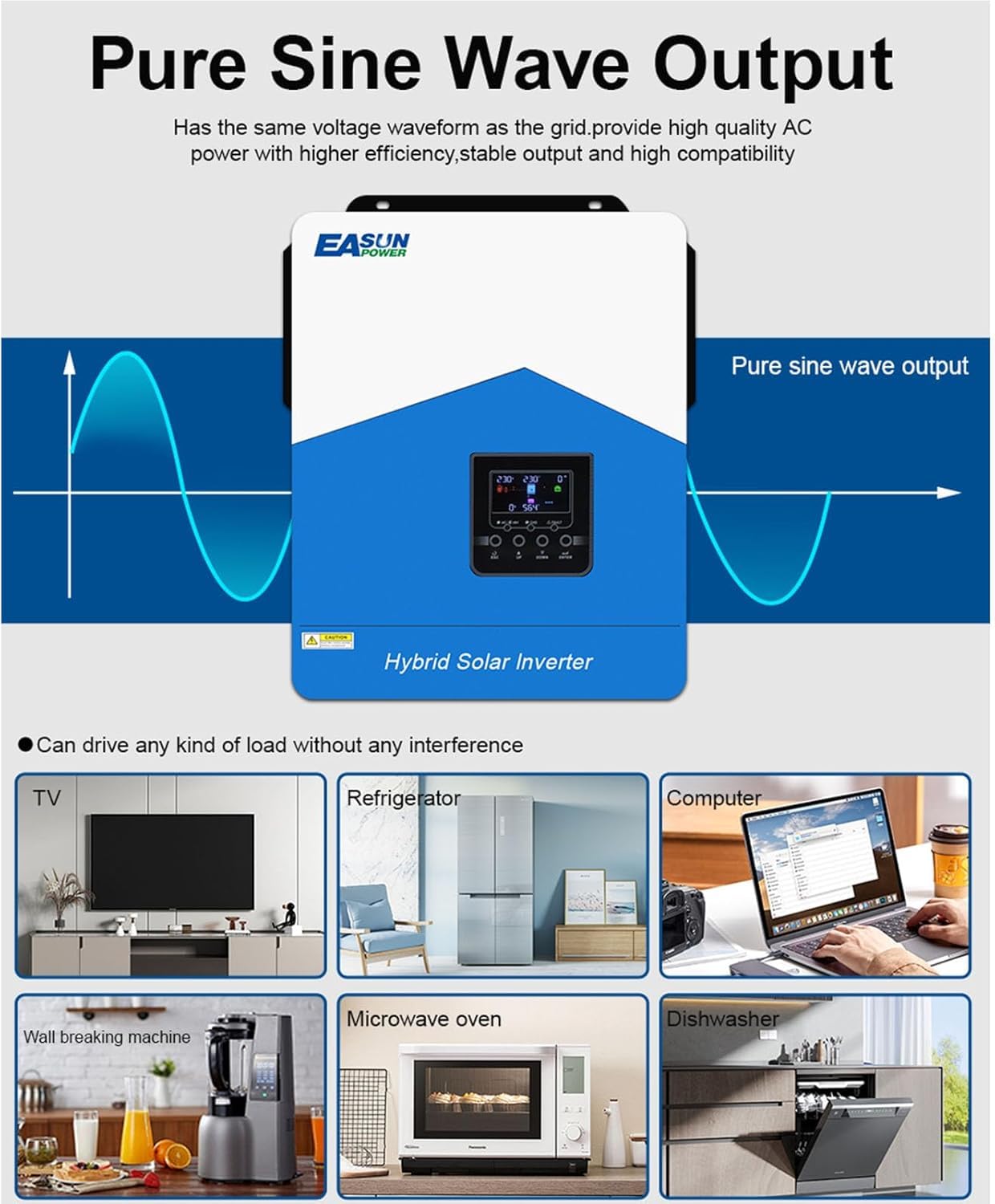4200W Hybrid Wechselrichter, All-in-One Solar Wechselrichter mit PV 60-500VDC Off Grid reinem Sinus, 24V DC auf 230V AC, mit WLAN-Modul, solar Inverter mit 120A MPPT, für Blei- und Lithium-Batterien