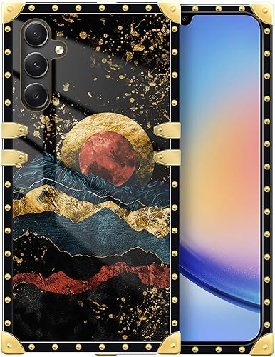 DAIZAG Funda compatible con Samsung Galaxy A14 5G Golden Natural Mountain Sun Moon Phone Case Golden Square Soft Shock Funda protectora para regalo