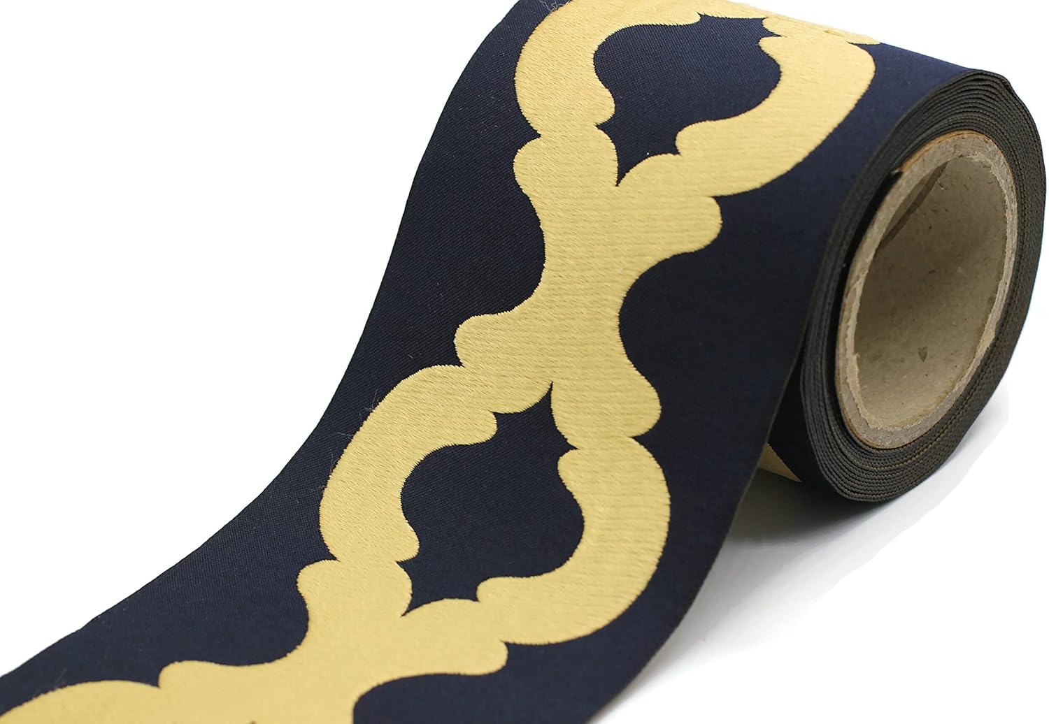3.8 Yard Spool 3.93 inches Dark Blue Gold Embroidered Drapery Trim Jacquard Ribbon for your Drapes Curtains Drapery Banding Trim Tape V9 199