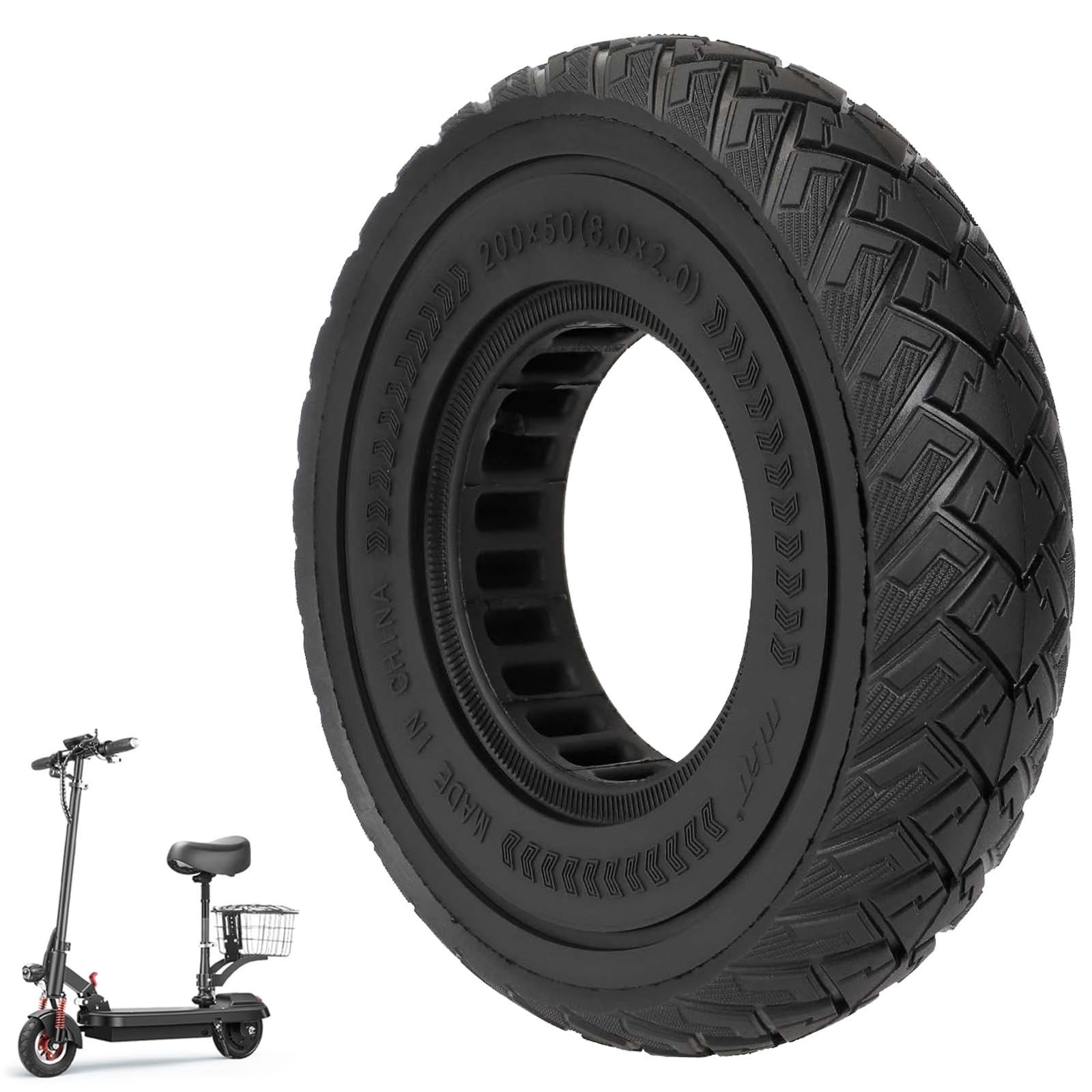 Pneumatici in gomma piena, 200 x 50 cm, per Dualtron Speedway Mini 4 Pro/SpeedTrott GX12, ammortizzatori a prova di esplosione, 8 pollici, 8,0 x 2,0 (nero, 1 pezzo)
