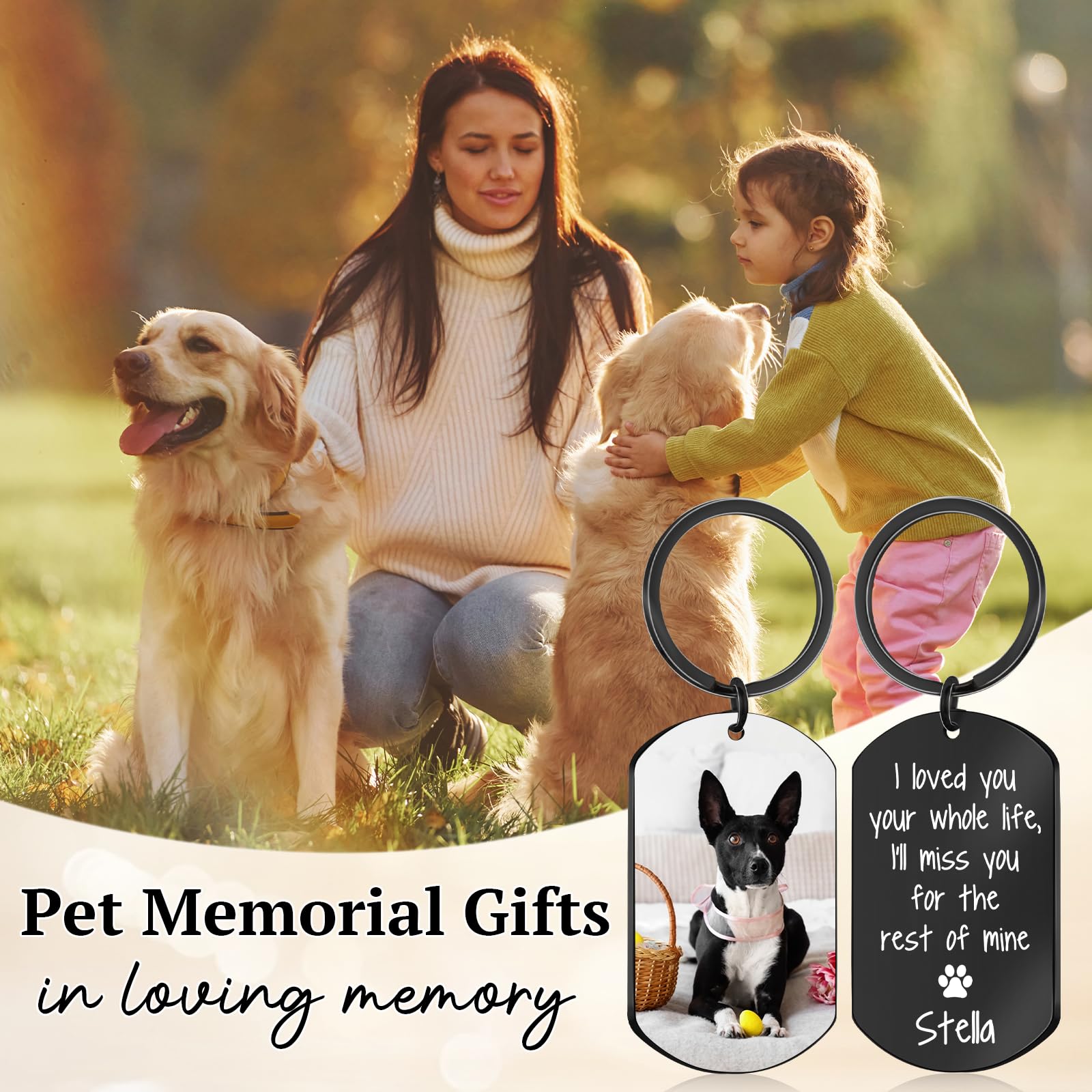 Custom Pet Memorial Keychain - Dog & Cat Photo Keychain - Personalized Loss of Pet Sympathy Gift