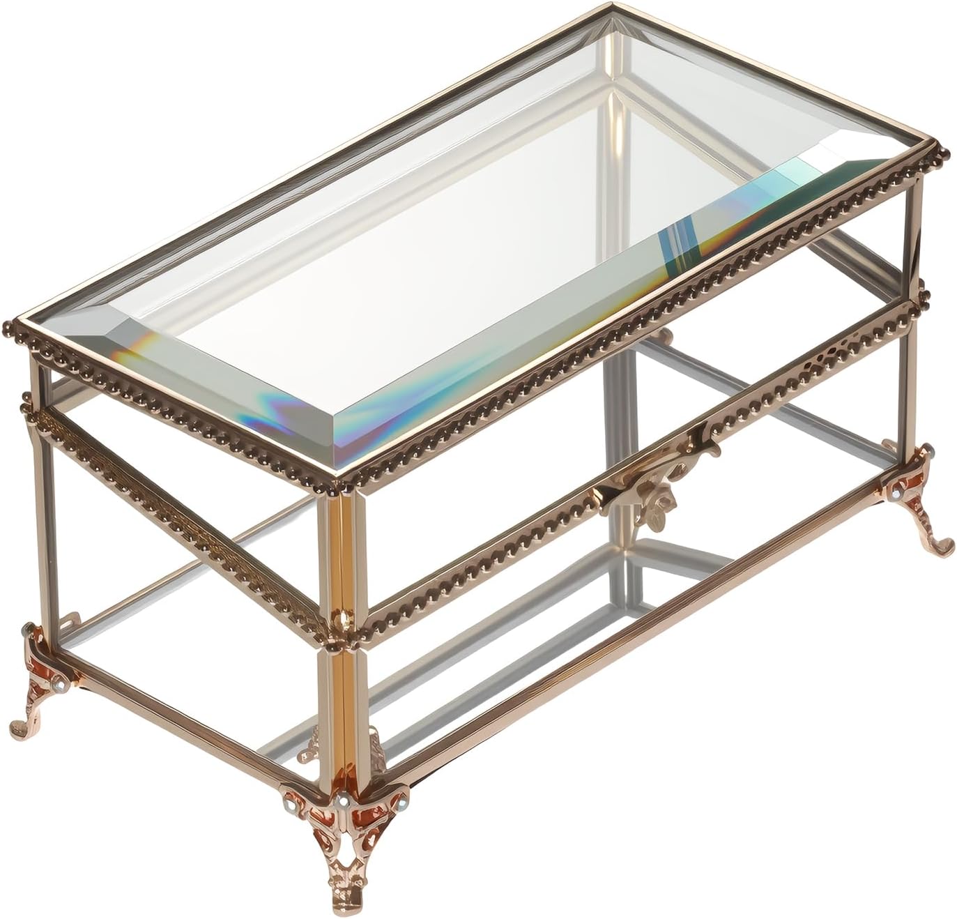 Glass Vintage Jewelry Box Keepsake storage Trinket Ring Display Box Home Decor Beveled Clear Glass Box Organizer (6.8x3.9x3.5)