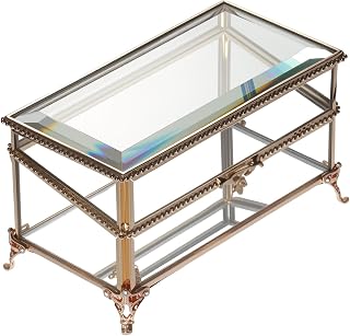 DHCGPP Vintage Glass Jewelry Box with Hinged Lid - Clear Beveled Organizer for Rings, Trinkets, Keepsakes (6.8x3.9x3.5 Inches)