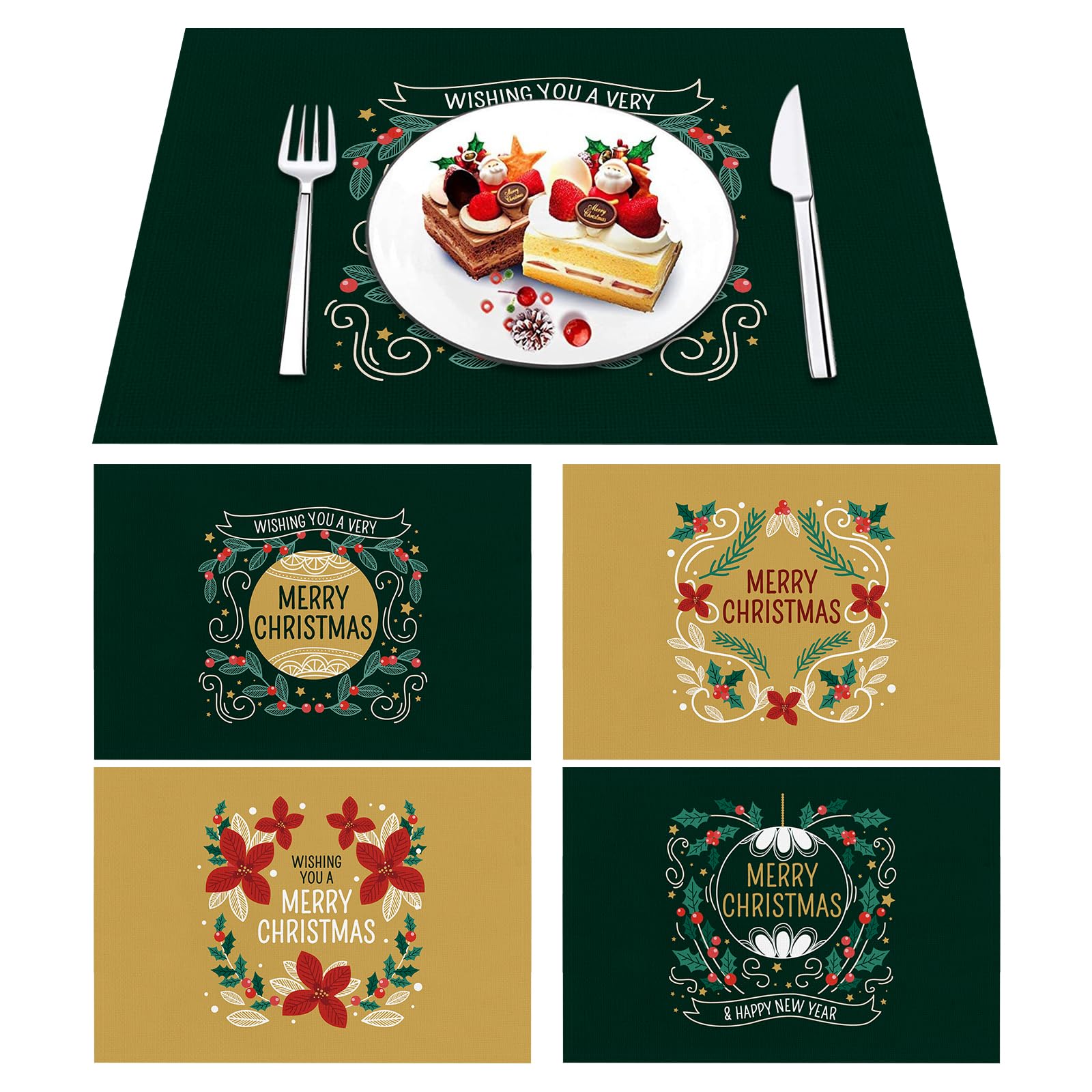 Lvjkes 4 Stück Platzset Weihnachten, 30 x 45 cm Tischsets Abwaschbar - B