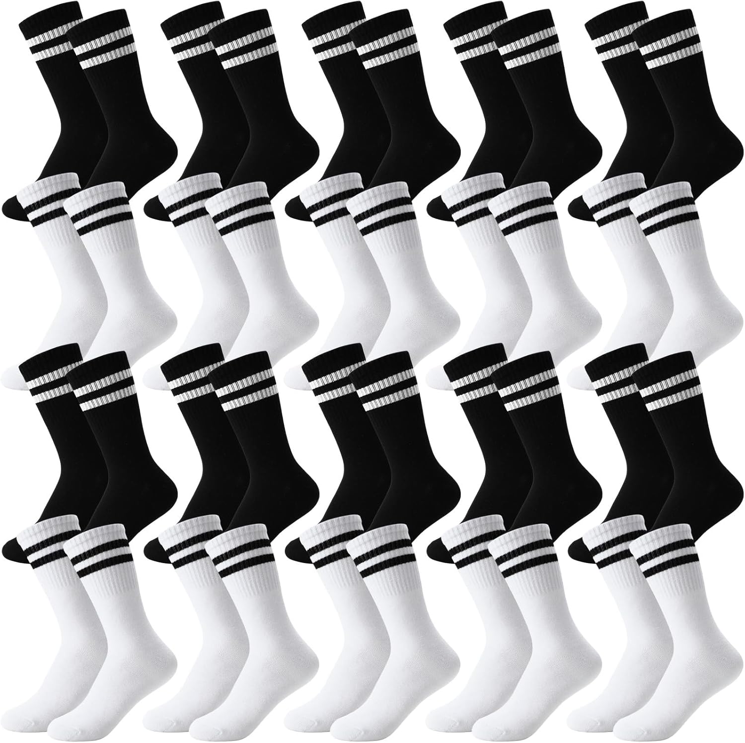 20 Pairs Colorful Striped Crew Socks Athletic Crew Solid Color Striped Cotton Tube Half Women Men Socks