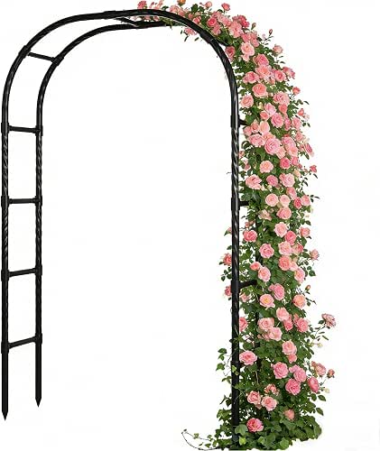 Garden Arbor Arch, Rustproof PE-Coated Metal Trellis for Climbing Plants
