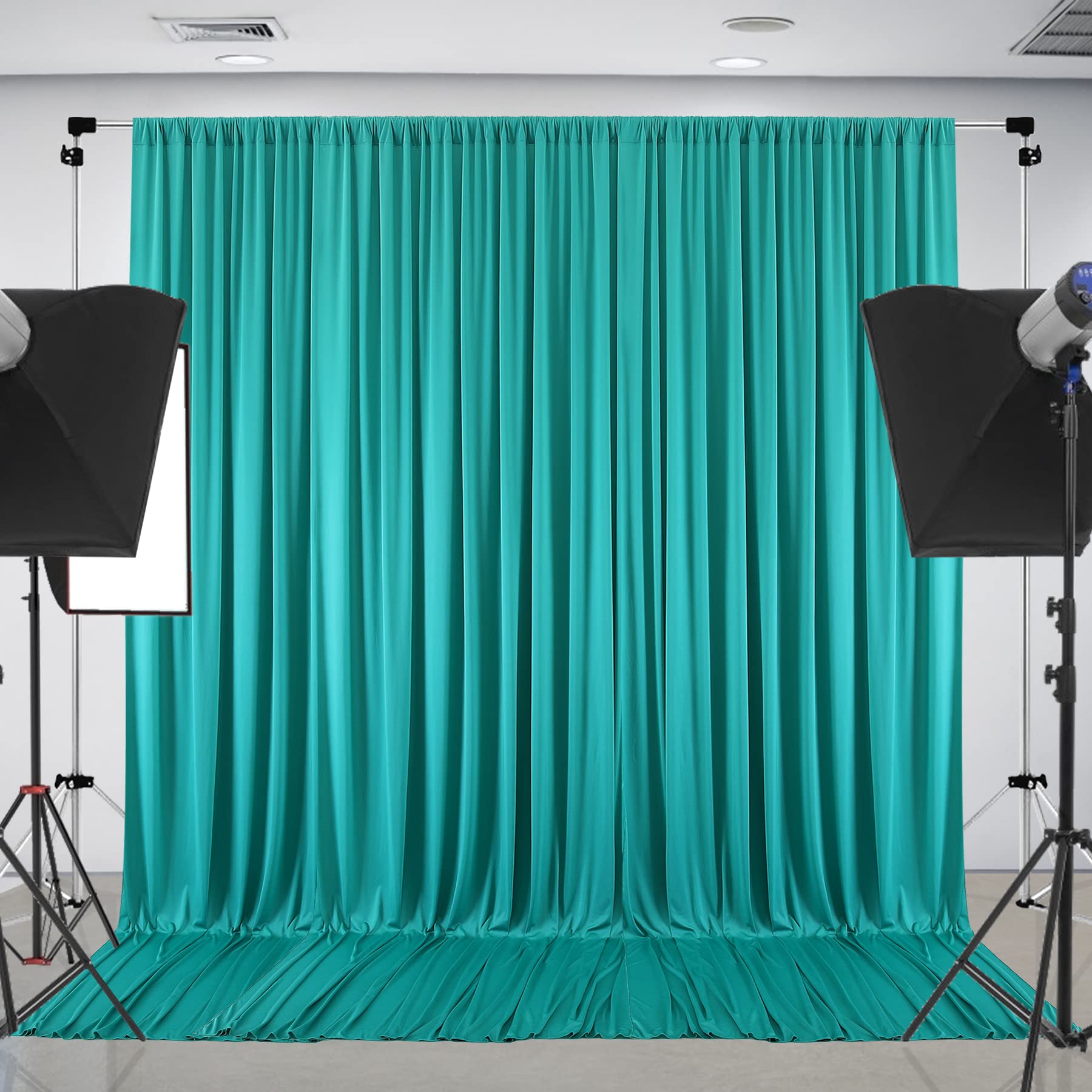 Photo 1 of 10 ft x 10 ft Wrinkle Free Turquoise Backdrop Curtain for Parties, Thick Polyester Teal Photo Backdrop Drapes,2 Panels 5ft x 10ft for Baby Shower Wedding Engagement Birthday Mermaid Party