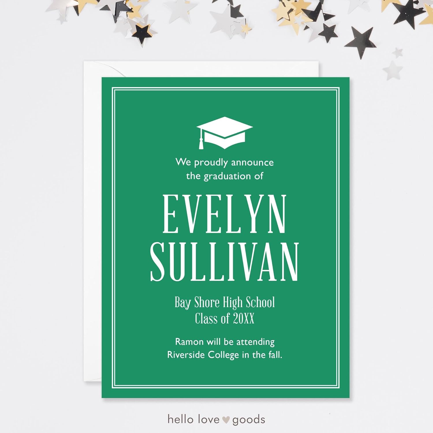Graduation Announcements, 4.25x5.5 Personalized High School or College Class of 2025 Announcements with Premium Envelopes (Kelly Green)