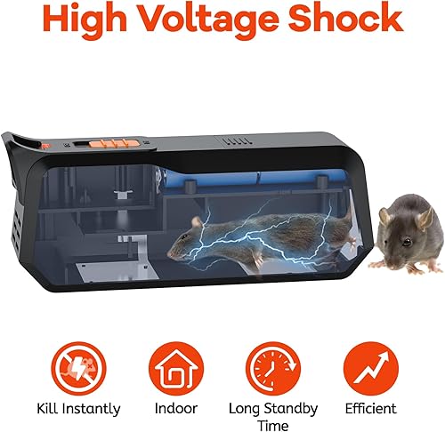Miniatura 2 de Trampa eléctrica para ratones, mata ratones electrónicos, trampas humanas para ratones interiores para el hogar con pequeño receptor de mouse de