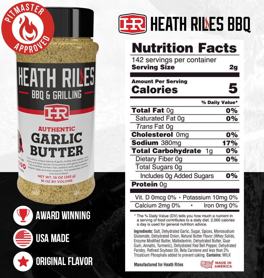 Heath Riles BBQ Rub - Garlic Butter Seasoning, Champion Pitmaster Recipe, Legendary Rubs For Smoking & Grilling, 80+ BBQ Championships, 10 oz. - Image 2