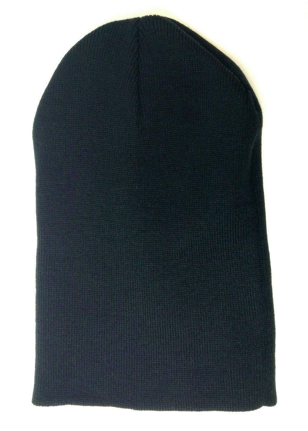 August CapsSolid Blank Long Cuffed/Uncuffed Knit Beanie Skull Cap