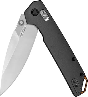 Kershaw Iridium Folding Pocket Knife, 3.4 inch D2 Steel Blade, DuraLock Locking Mechanism, Grey Aluminum Handle, Pocketclip