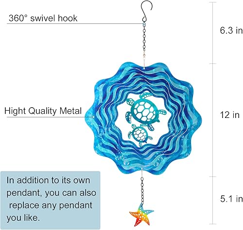 Vista 11 de Molinillos de viento colgantes, 12 pulgadas 3D cinético colibrí giratorio de viento para decoración de patio y jardín, de acero inoxidable