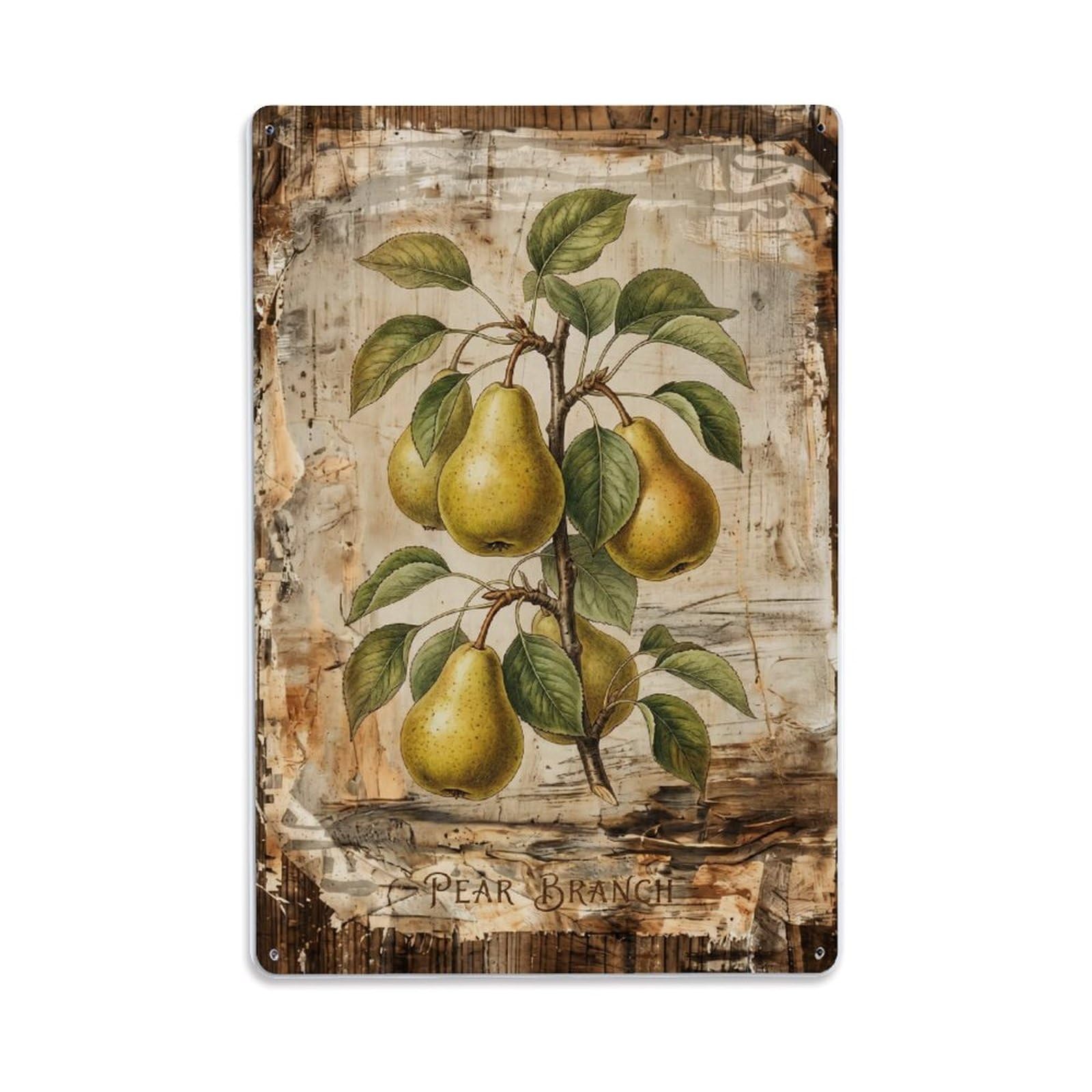 Fqnyr Style Pear Branch Botanical 1 Metal Tin Sign Plaque Wall Decor For Cafe, Club Bar, Office, Home Garden Metal Poster 8X12inch