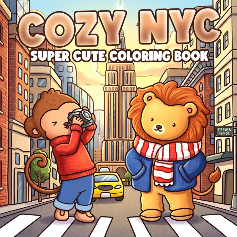 Cozy NYC Coloring Book: Adorable Fuzzy Friends Exploring New York Coloring Pages Featuring Cozy and Charming Designs For Teens & Adults Relaxation
