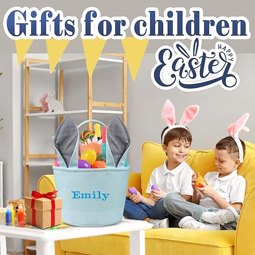 Miniatura 5 de Cestas de Pascua personalizadas para bebé, canasta de Pascua de PEMIRSAYO para niños, canastas de conejo de Pascua, color azul
