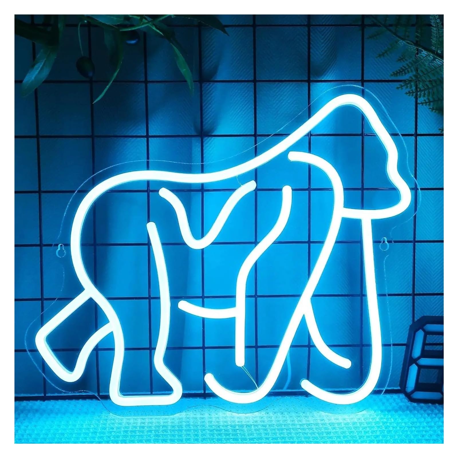 LEMST Sign Lamp Gorilla Neon Sign, USB Powered with Adjustable Brightness Switch, Cute Animal Decorations 29.8x36cm