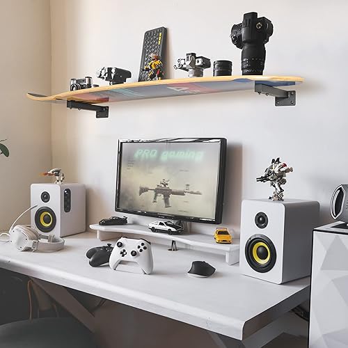Miniatura 2 de Soporte de pared para monopatín, soporte de plataforma de patineta longboard en la pared, soportes de estantes flotantes para patinetas, paquete de 4