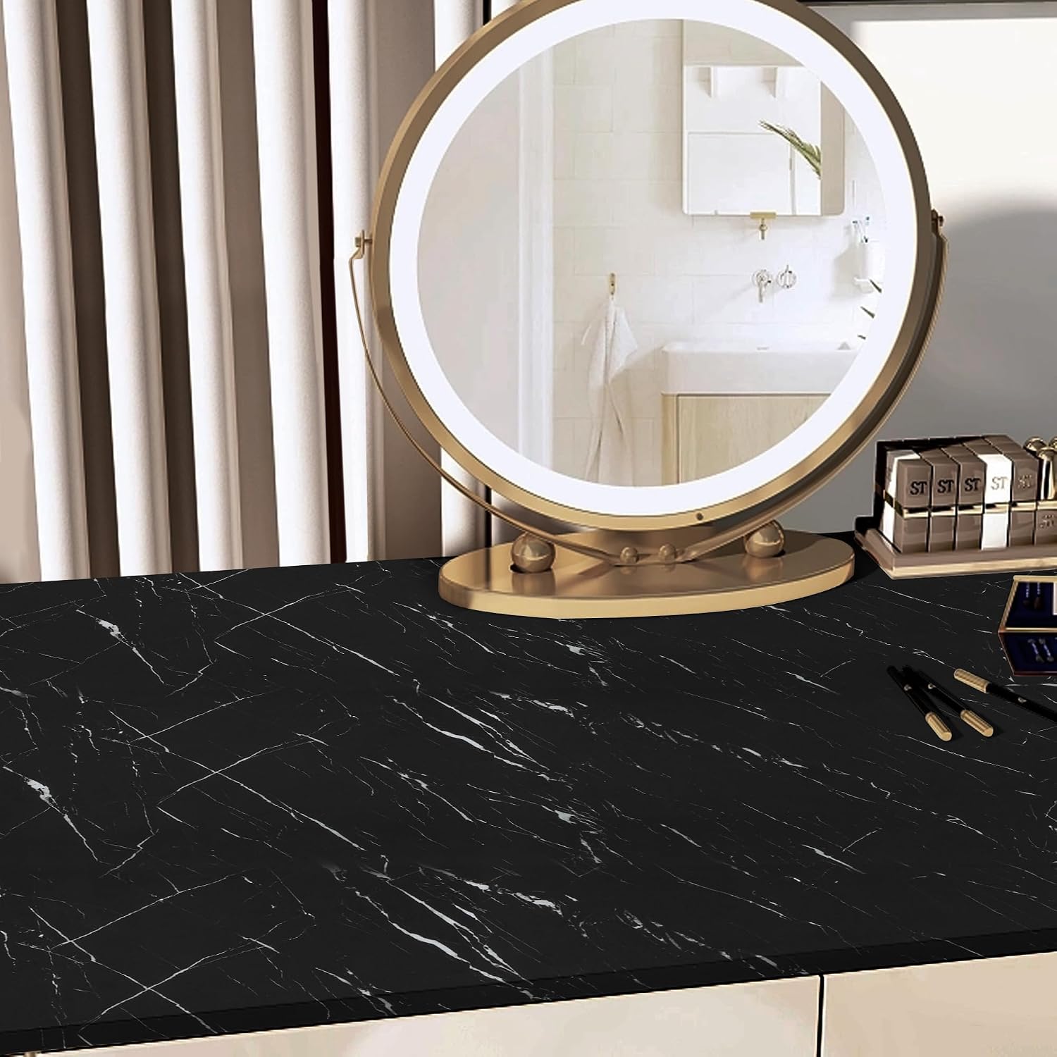 Abyssaly Black Marble Contact Paper Peel and Stick Countertops Waterproof Matte Granite Wallpapers Self Adhesive Vinyl Wrap Stone for Kitchen Bathroom Countertop Shelf Liner DIY Decor 23.6" x 196.8"