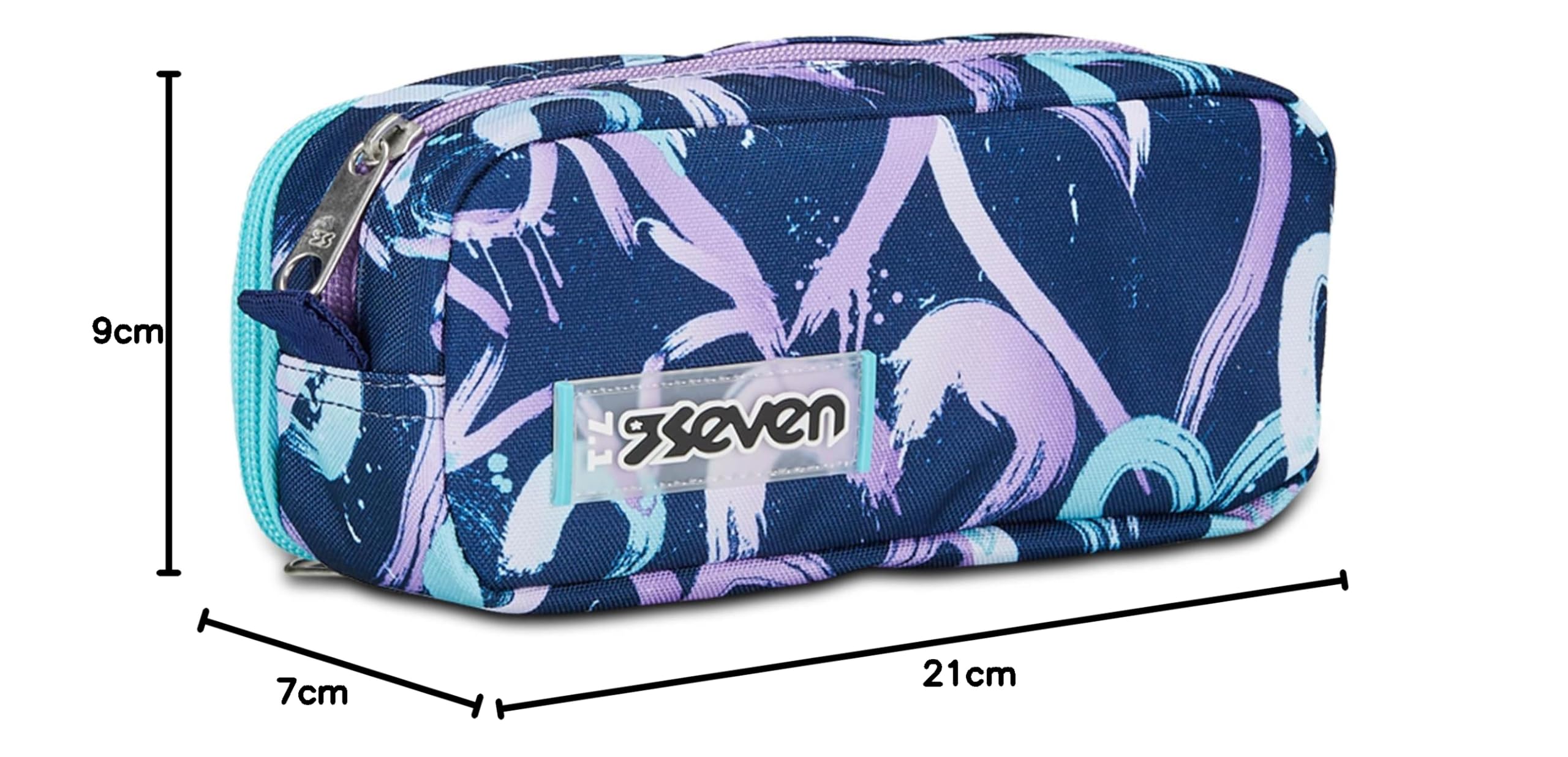 Seven Portapenne Scuola 2 Zip, Viola Blu, Cristal Purple, Bustina Doppio Scomparto Con Organizer, Tasche ed Elastici Porta Penne, Accessori Zaino, Medie, Superiori, Bambina Ragazza,