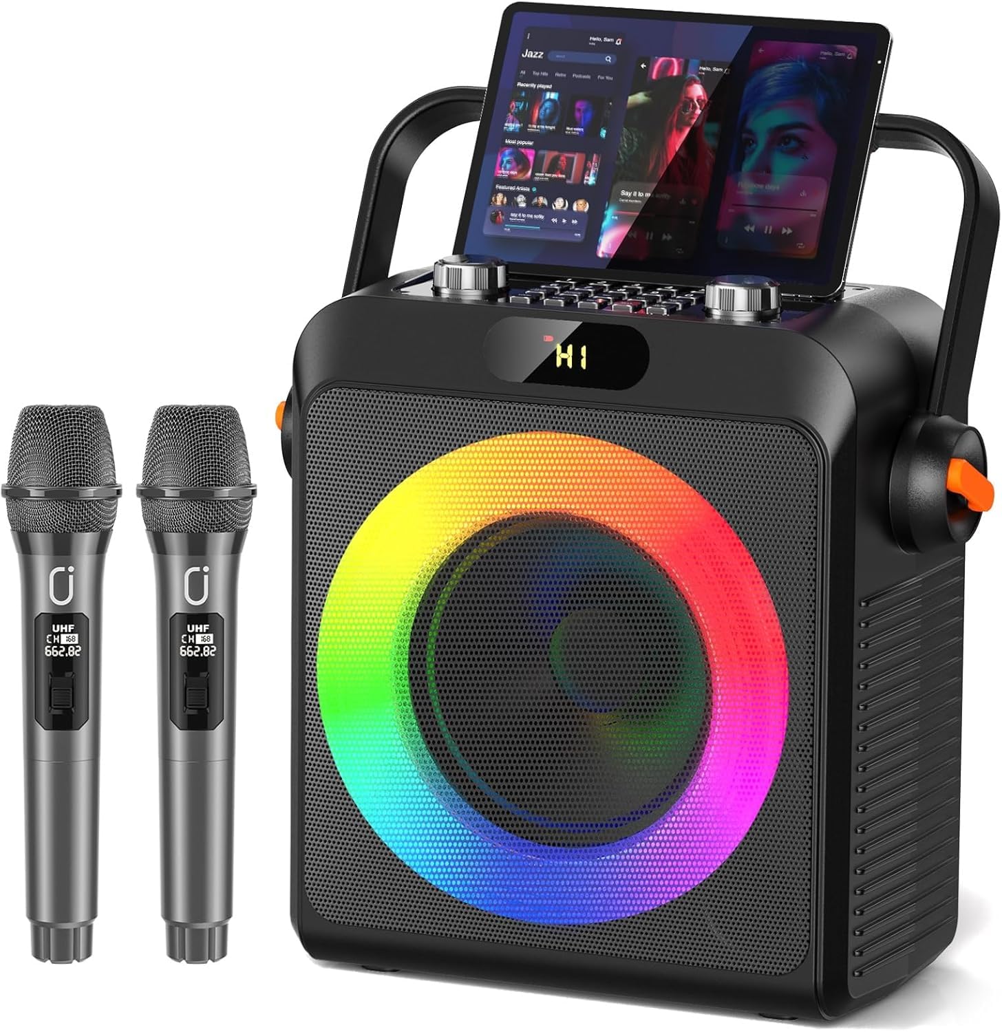 JYX Karaoke Anlage mit 2 Mikrofonen, Karaoke Maschine & tragbare Karaoke-Box mit Bluetooth 5.3, Bass- & Echo-Regler, TWS, USB, AUX, TF-Karte, für Partys und Outdoor, für Erwachsene und Kinde