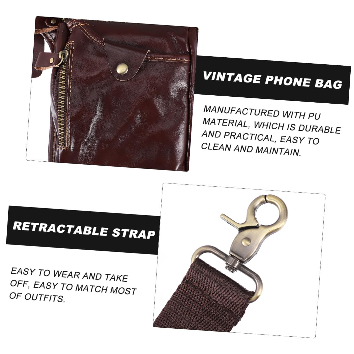 Riñonera Vintage de PU para Hombre, Bolsa para Teléfono