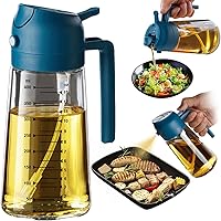 Vista 8 de TrendPlain - Pulverizador de aceite de oliva de vidrio de 16oz/470ml para cocinar – Botella dispensadora de aceite de oliva 2 en 1 para accesorios