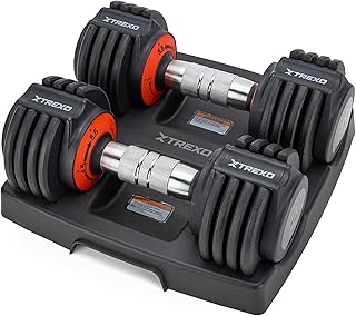 TREXO Set di 2 manubri regolabili in acciaio da 5,75 kg con manico antiscivolo, ideale per l'allenamento della forza a casa e in palestra, set di manubri corti con base stabile