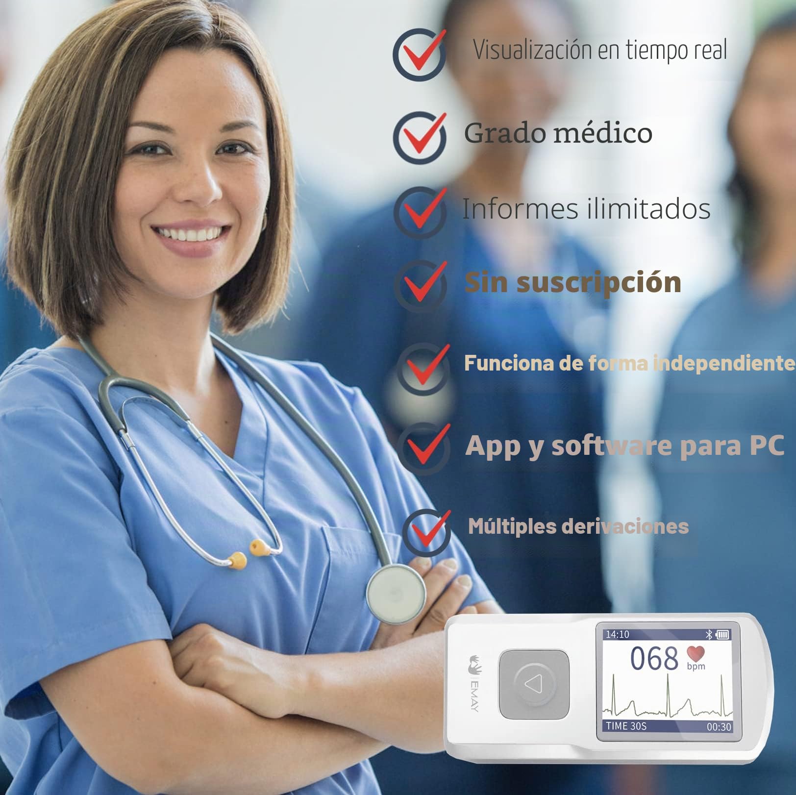 EMAY Monitor Inalámbrico de Salud Cardíaca (para iPhone y Android, Mac y Windows), Monitor Portátil de Frecuencia Cardíaca y Ritmo