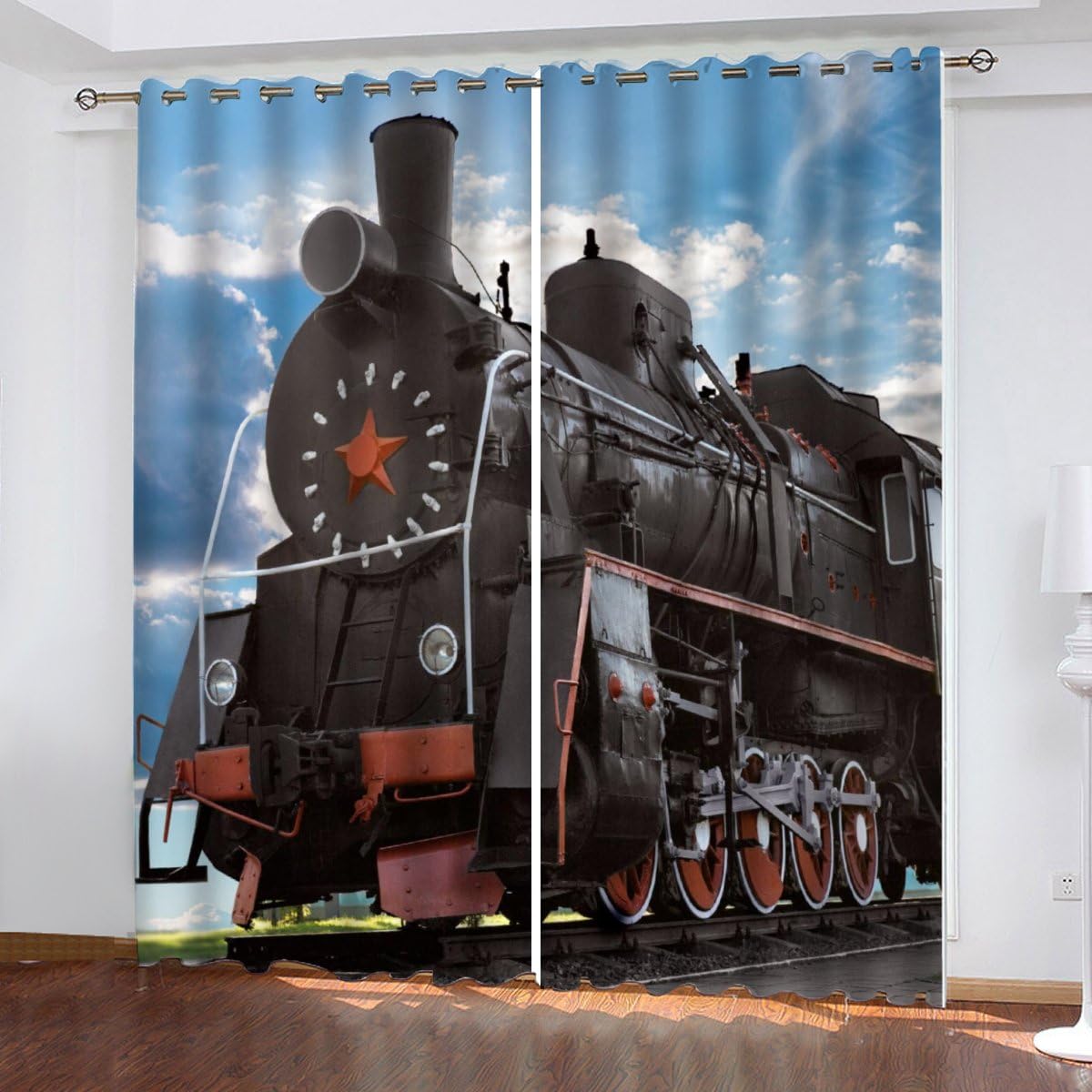 Produktbild von Gardinen Vorhänge Ösen 2 Stück Zug Lokomotive Vorhang Schlafzimmer