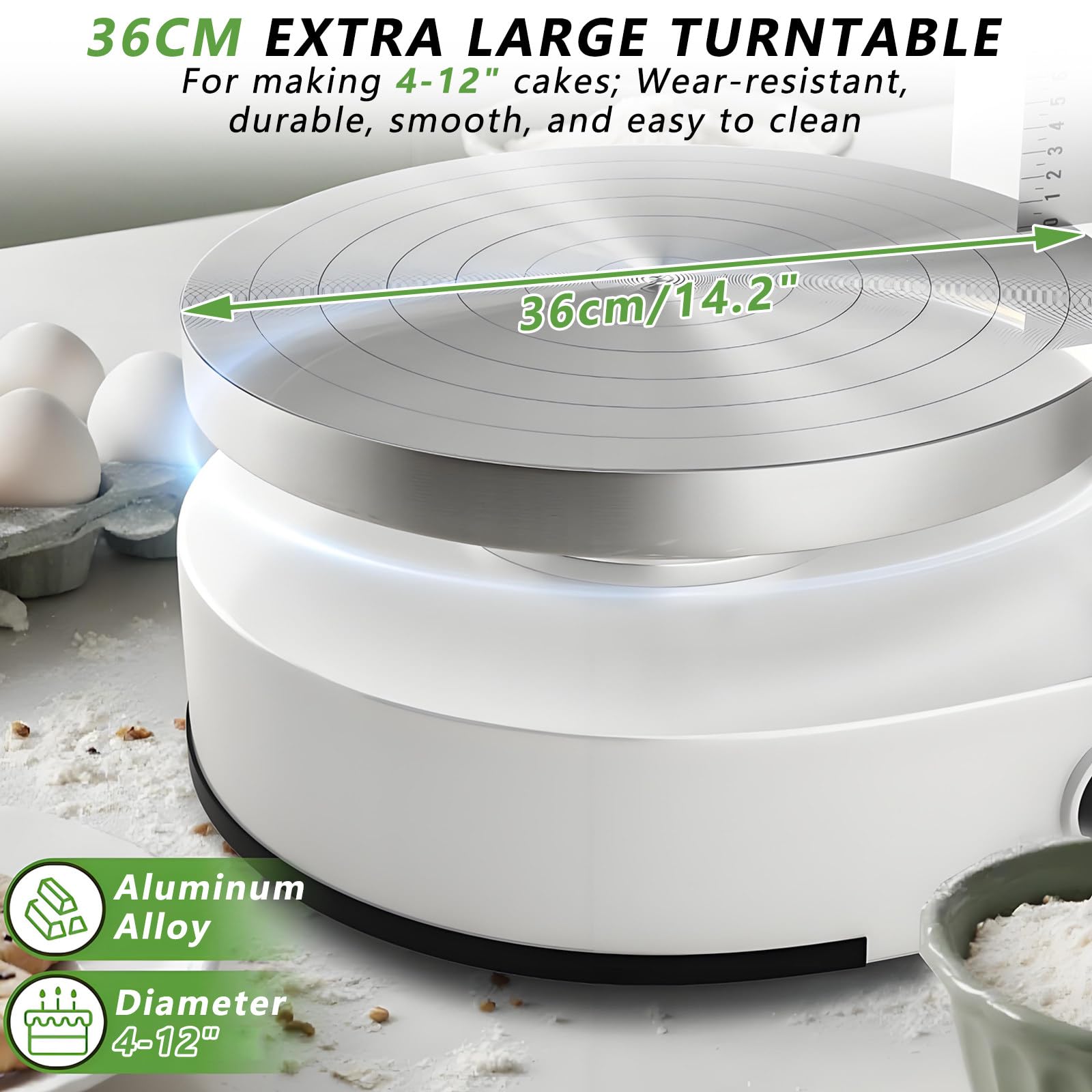 MáQuina para Decorar Pasteles, con Plato Giratorio Y Raspador Ajustable, Dispositivo para Untar Crema para Pasteles De 10 A 30 Cm, Velocidad De RotacióN De 60 A 320 RPM Green