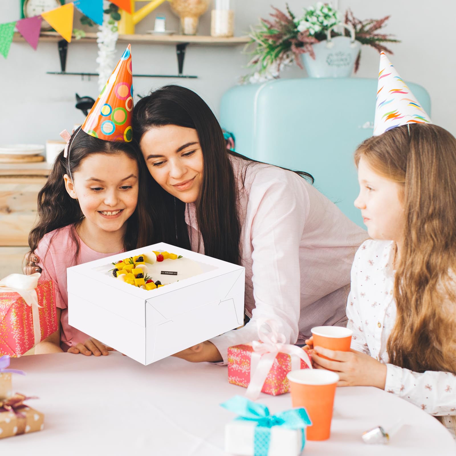 KPOSIYA 20 cajas blancas para tartas con tablas para tartas, cajas de panadería de 12 x 12 x 6 pulgadas con ventana, recipientes cuadrados de cartón para tartas, caja de pastel de 12 pulgadas para