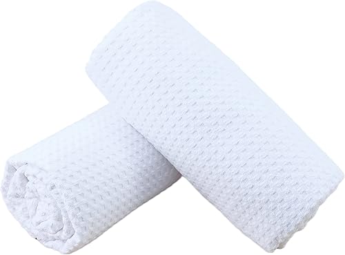 Miniatura 2 de POLYTE Toalla de baño de microfibra de gran tamaño de secado rápido sin pelusas, 60 x 30 pulgadas, juego de 2 (color blanco, tejido de gofre)