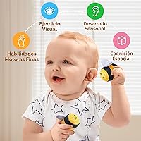 Vista 2 de JoyCat Juguetes para Bebés de 6-12 Meses - Colmena Suave para Bebé con 5 Abejas Sensoriales - Sonajero, Papel Crujiente, Silbato, Espejo, Juguetes