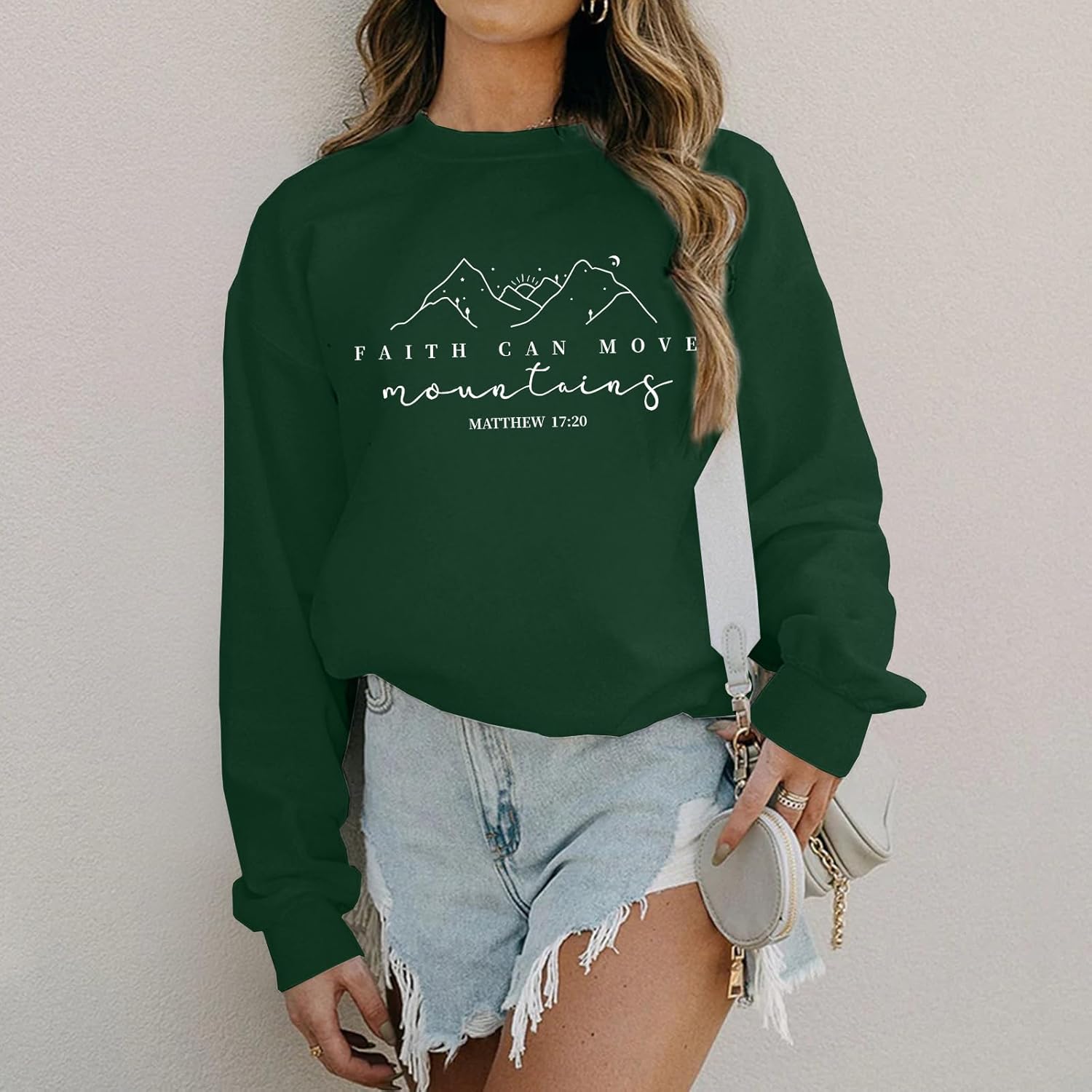 Christian Sweatshirts for Women Faith Can Move Mountains Sweatshirt Bible Verse Religious Long Sleeve Crewneck Tops - Image 4