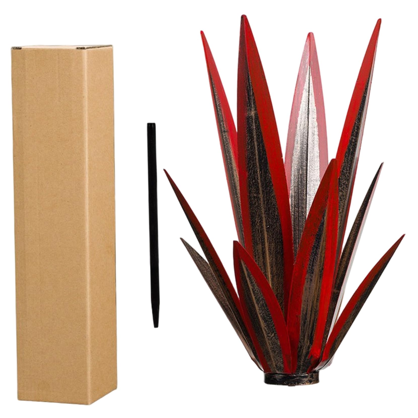 Perodlly Metal Agave Plants Outdoor Decor, Rustic Art Sculpture with Sturdy Iron Construction for Garden Yard Patio, Metal Agave Lawn Ornament, Red.