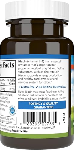 Vista 8 de Carlson - Niacina, 50 mg, apoya el metabolismo del colesterol, la producción de energía, la salud del corazón, la función nerviosa, 300 tabletas