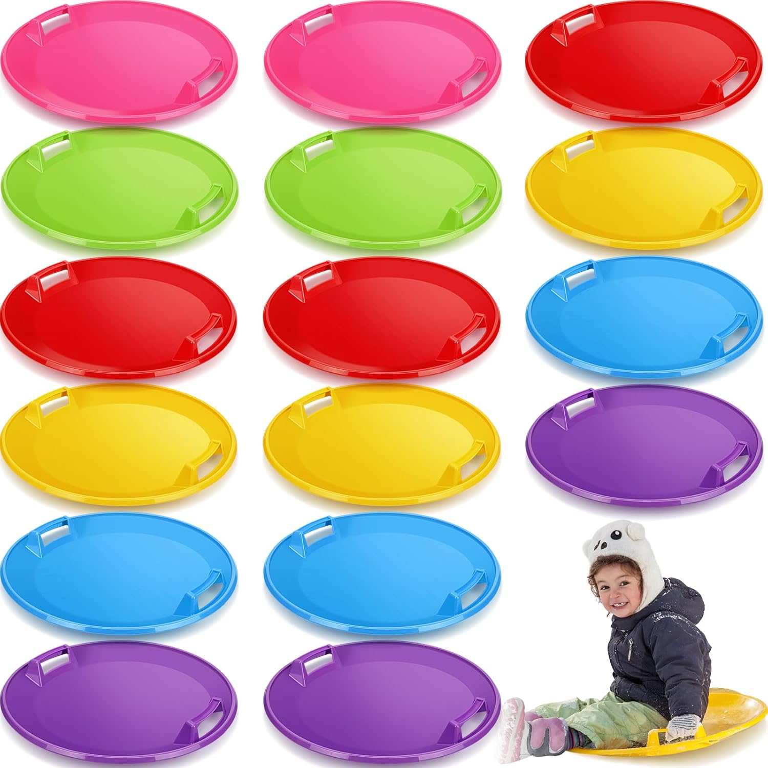 Poen 16 Pack Round Snow Saucer Sled, 24 Inch Heavy Duty