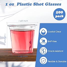 Lilymicky 500 PACK 1 oz Plastic Shot Glasses, 1 Ounce Clear Disposable Party Cups for Vodka, Whiskey, Tequila, Mini Plastic Containers for Sauce, and Sample Tasting