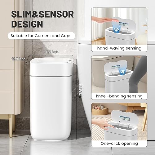 Miniatura 2 de Bote de basura de baño con sensor de movimiento de 3.5 galones con tapa, bote de basura automático pequeño e inteligente sin contacto, cubos de