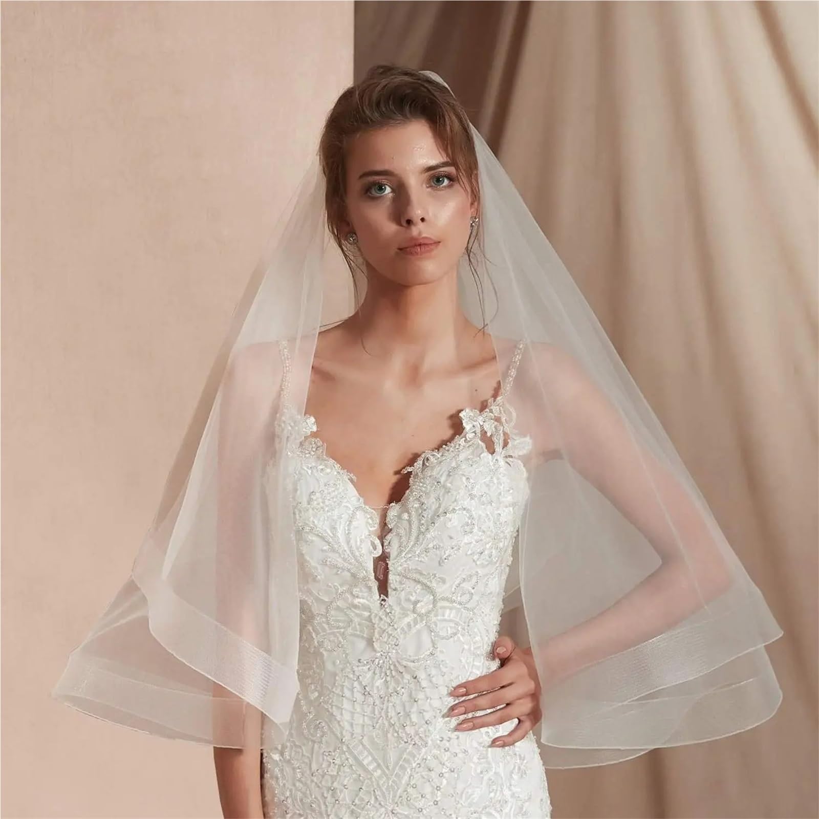Velo Novia 2 uds Velo de Novia de 2 Capas con Peine velos de Boda de caída Corta for Novia for Mujer