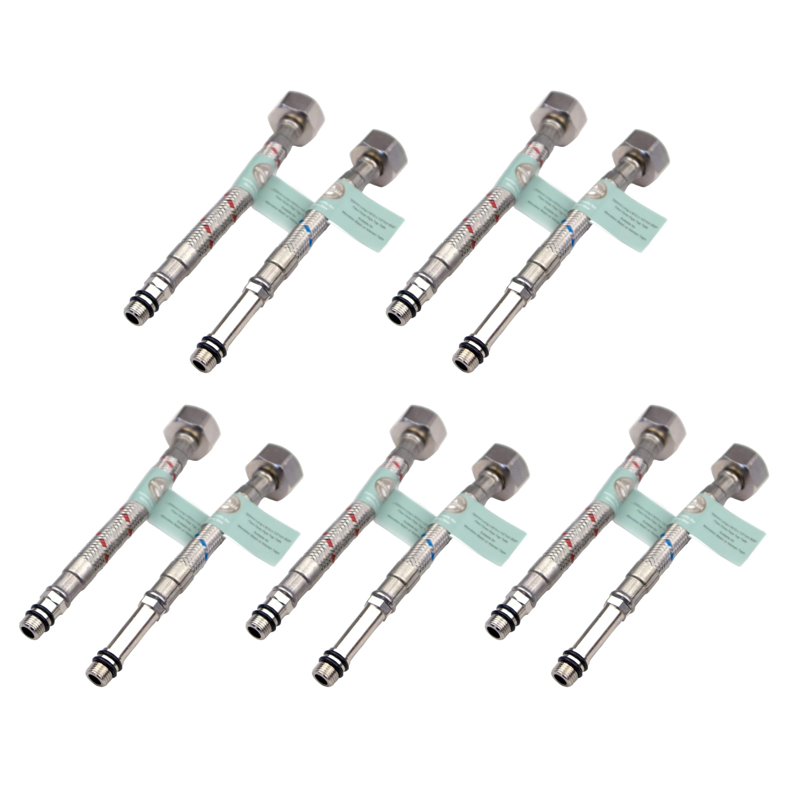 Xcel Home 10x M10 x1/2 Flexible Tap Connectors (150mm) | 10 Lengths | 5Pair of BSP Kitchen/Basin Monobloc Mixer Flexi Pipe Tails | Braided Stainless Steel
