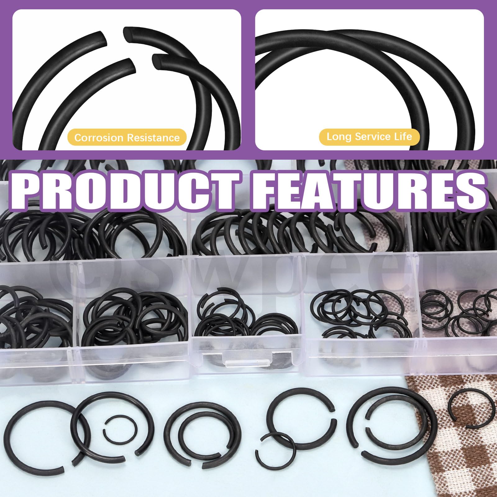 Swpeet 150Pcs 10 Sizes 10mm-26mm Carbon Spring Steel Manganese Steel Round Wire C-Clips External Snap Ring Assortment Kit - Image 3